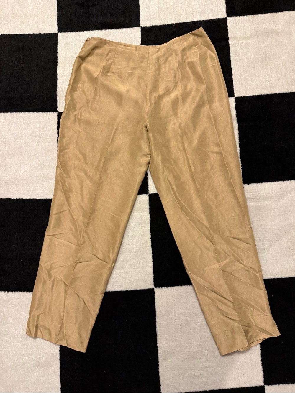 Vintage Amanda Smith 100% Silk Gold Flowy Pants with Side Zipper Closure